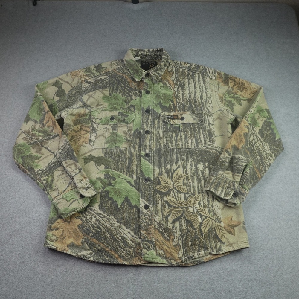 Rattlers Brand Camo Shirt Mens Medium Green Realtree Camouflage Button Up Snake